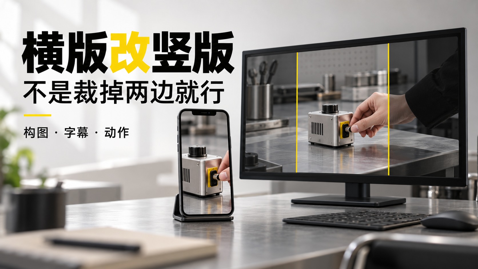 横版视频改竖版：检查构图、字幕和动作的示意图
